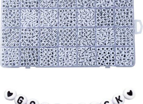 1400pcs Letter Beads, 4×7 mm Acrylic Alphabet Beads, Beads for Jewelry and Bracelet Making, in 28 Grid Box (White and Black)