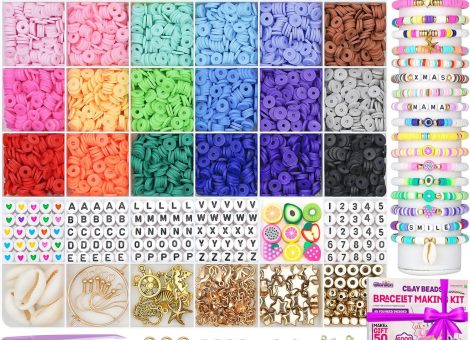Gionlion 6000 Clay Beads Bracelet Making Kit, 24 Colors Flat Preppy Beads for Friendship Bracelets, Polymer Clay Beads with Charms for Jewelry Making, Crafts Gifts for Girls Ages 6-12